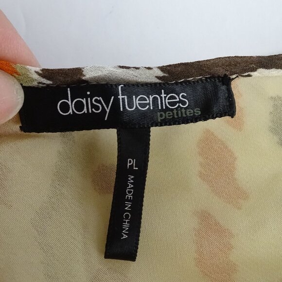 Daisy Fuentes Silk Camisole Top Women Size Petite PL Tan Brown Lace Trim Lined - Picture 4 of 9